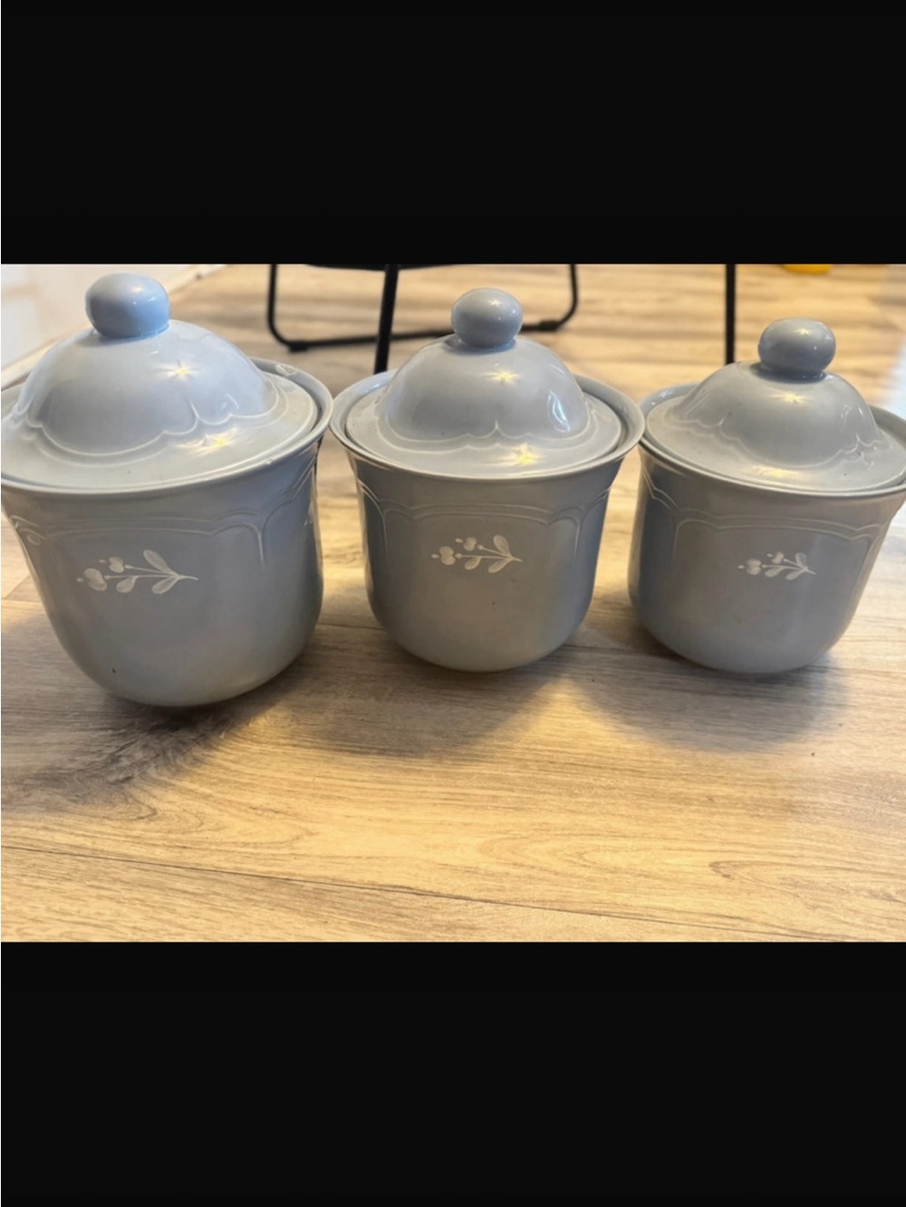 Pfaltzgraff Pale Blue Ceramic Lidded Canister Trio